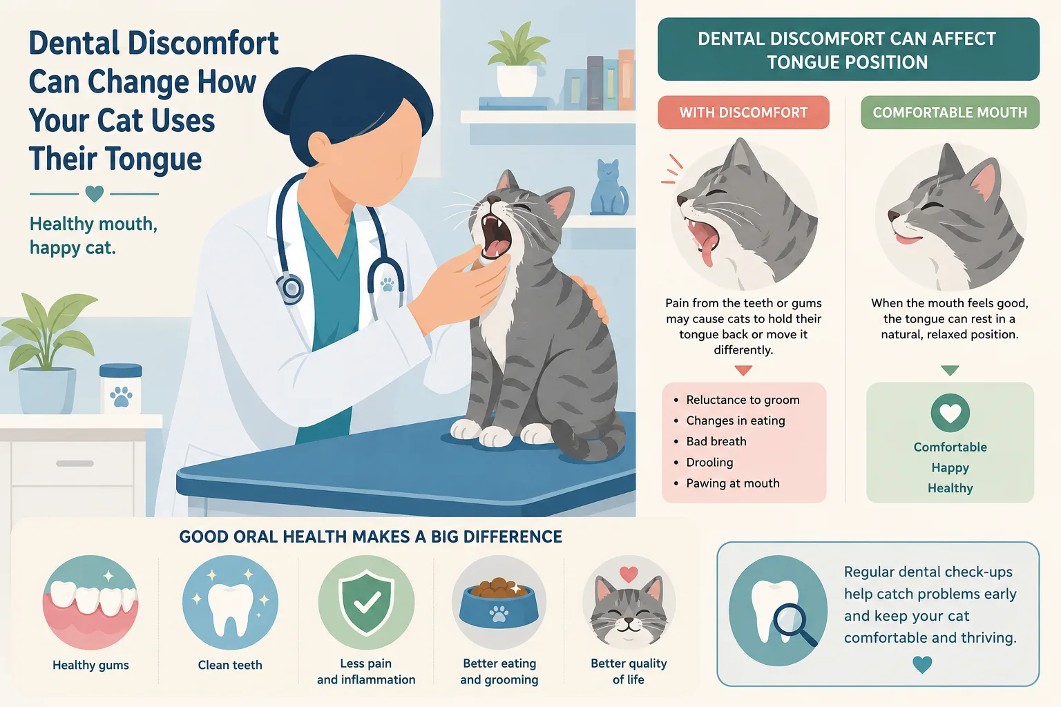 Cat dental checkup explaining tongue position