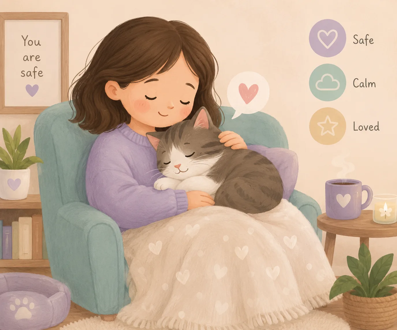 Cat seeking emotional comfort on a quiet lap