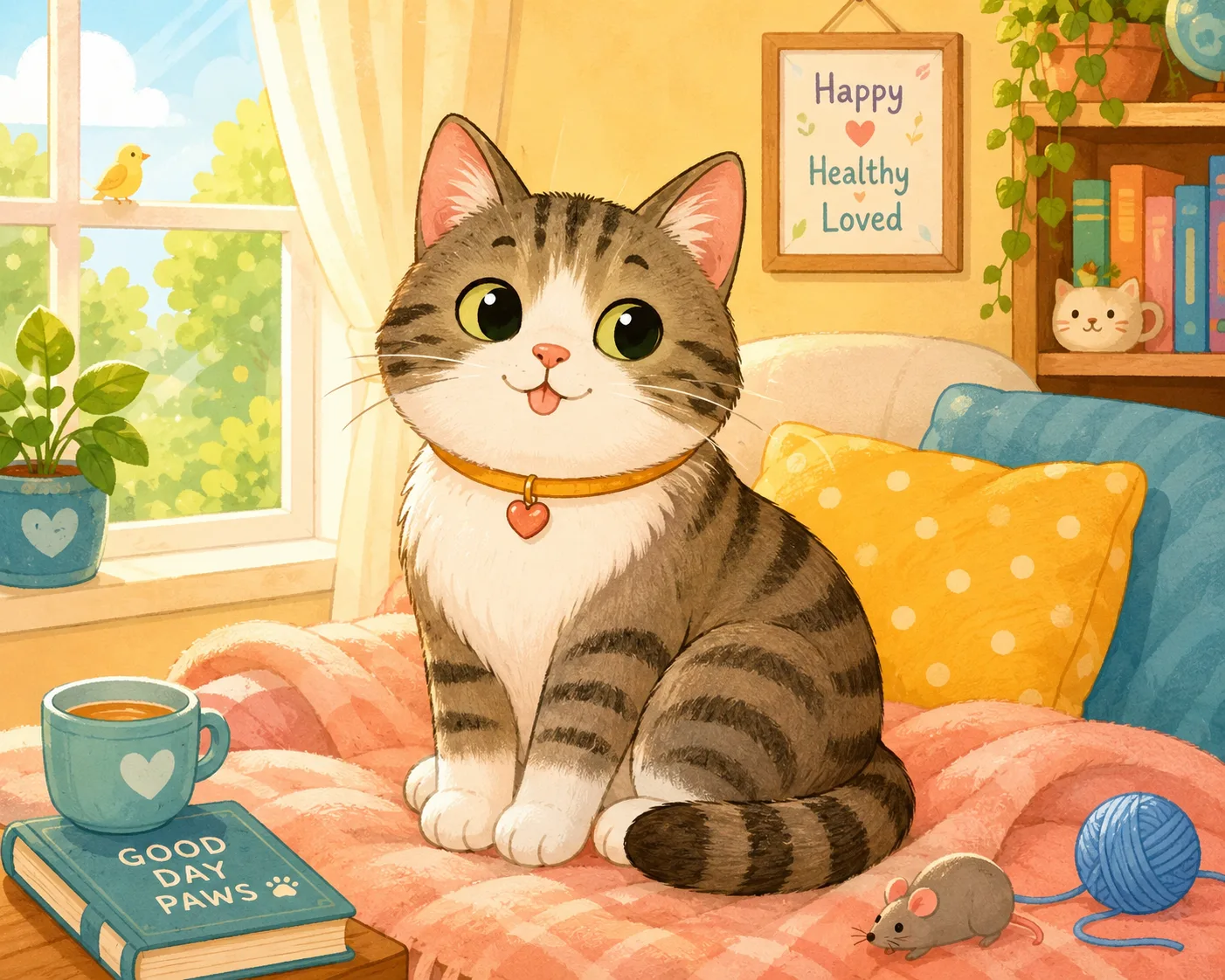 Happy healthy cat making a harmless blep