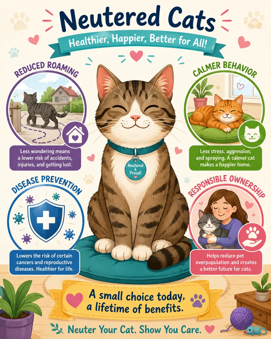 Healthy neutered cat illustrating long term health benefits