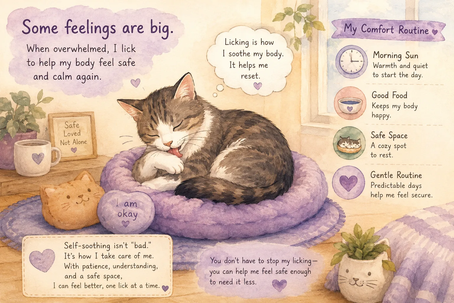 Cat using repetitive licking behavior as a self-soothing comfort habit