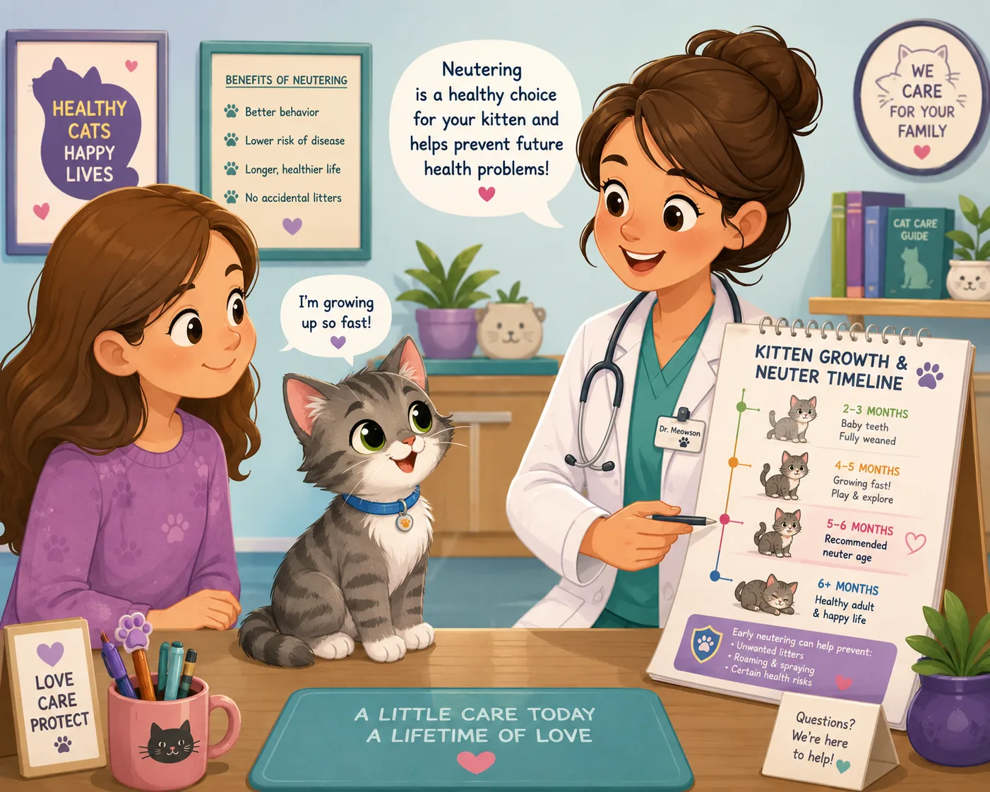 Young kitten during veterinary neutering age consultation