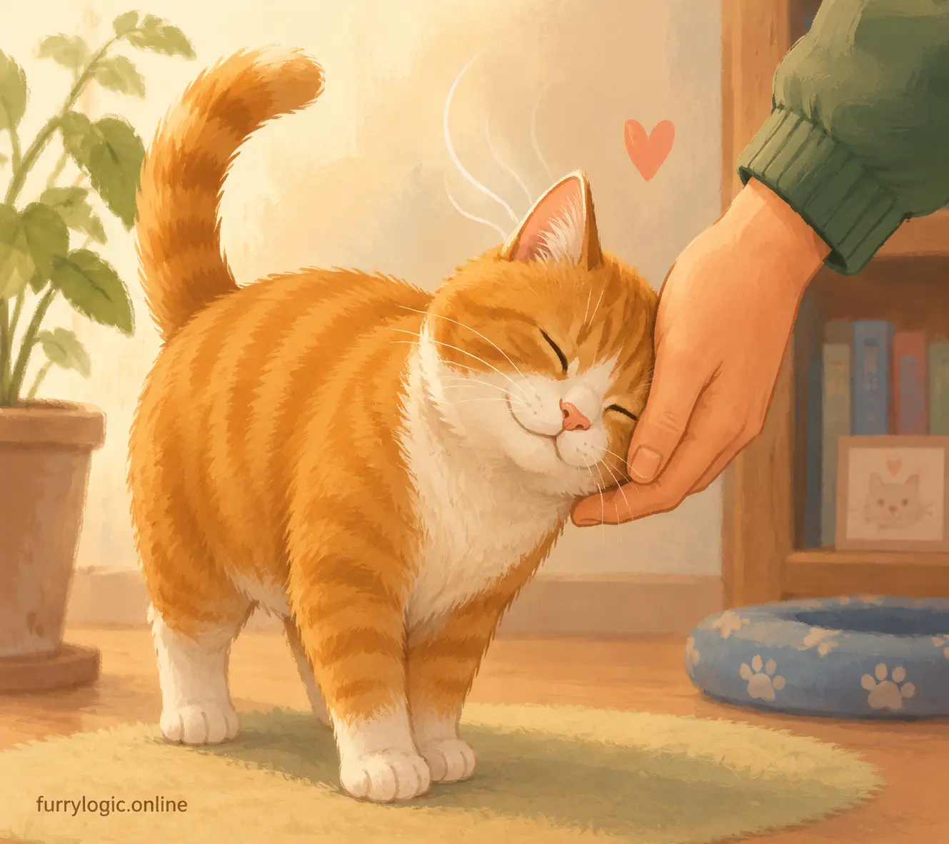 Cat gently headbutting human hand showing trust, affection, and social bonding