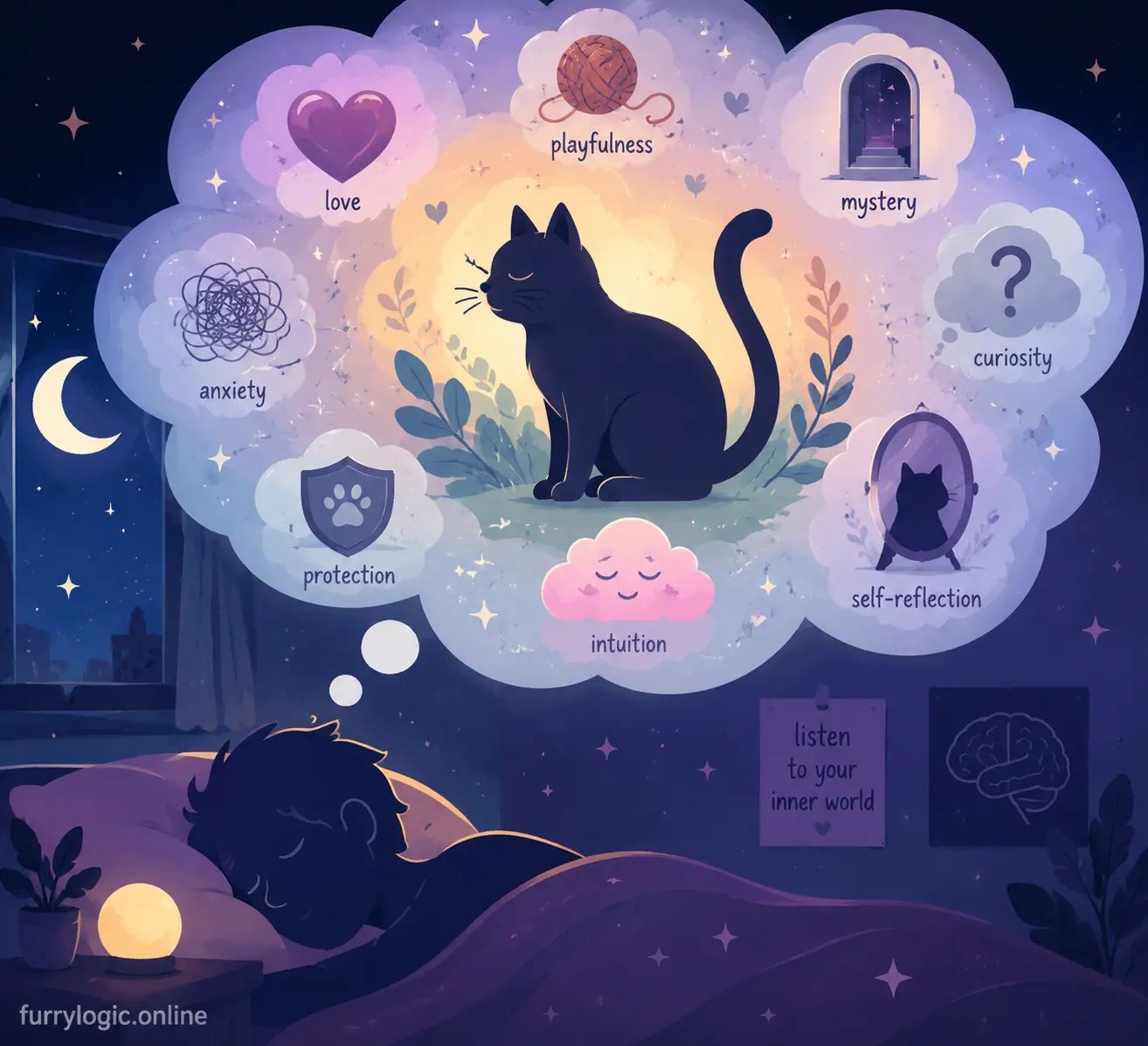 Cat dream symbols representing emotions and subconscious meanings